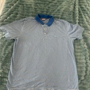Brooks Brothers Blue and White Striped Polo with Royal Blue Collar